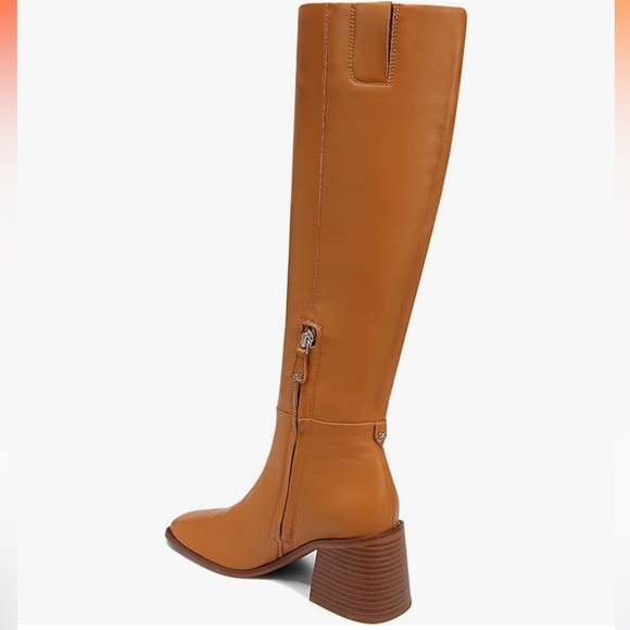 NWOB Sam Edelman Wade Stacked Heel Squared Toe Knee High Boots - Caramel Size 6 - Picture 5 of 9